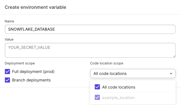 Dagster Cloud environment variables and secrets | Dagster Docs